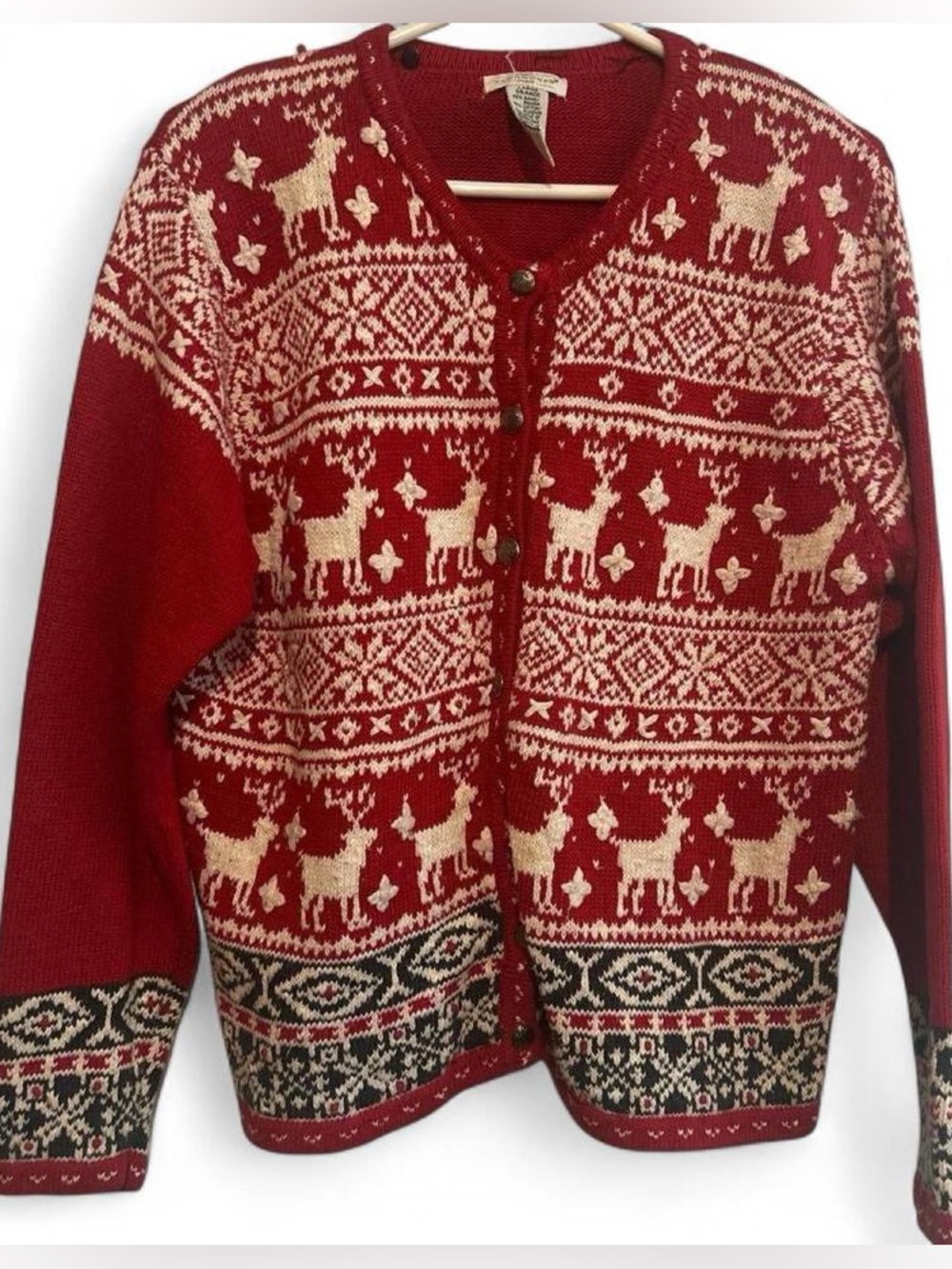 Classic Nostalgic Nordic Festive Statement  Red Reindeer Christmas Cardigan